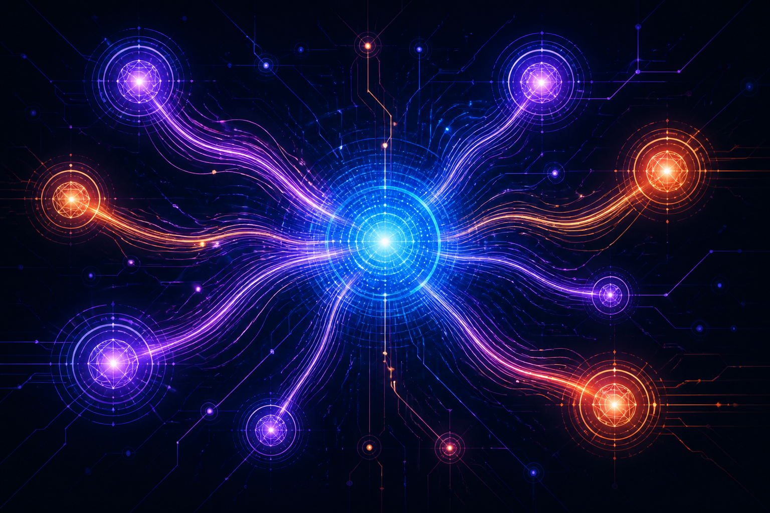 Abstract visualization of an AI citation engine, showing data flowing from sources to a central processing core.