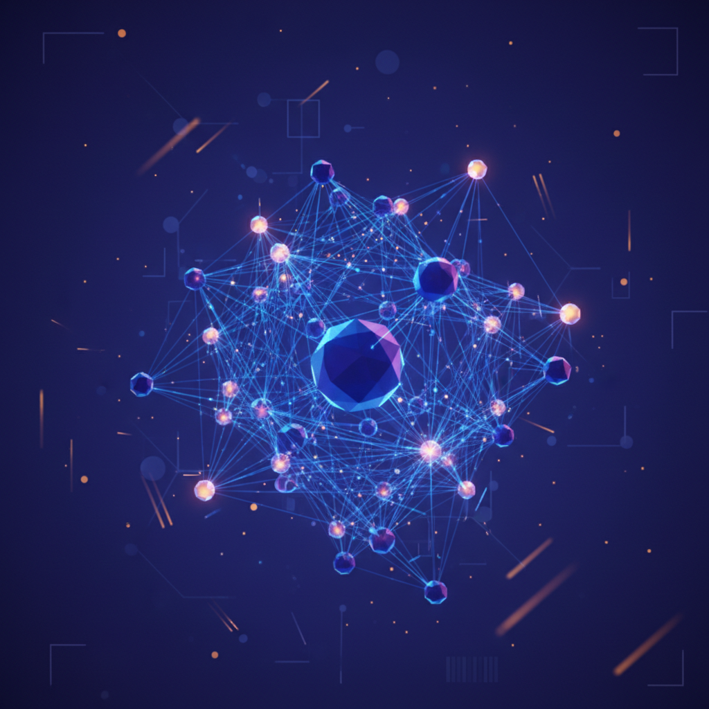 Abstract illustration of interconnected data nodes, symbolizing the knowledge graph and information architecture behind GEO for SaaS.