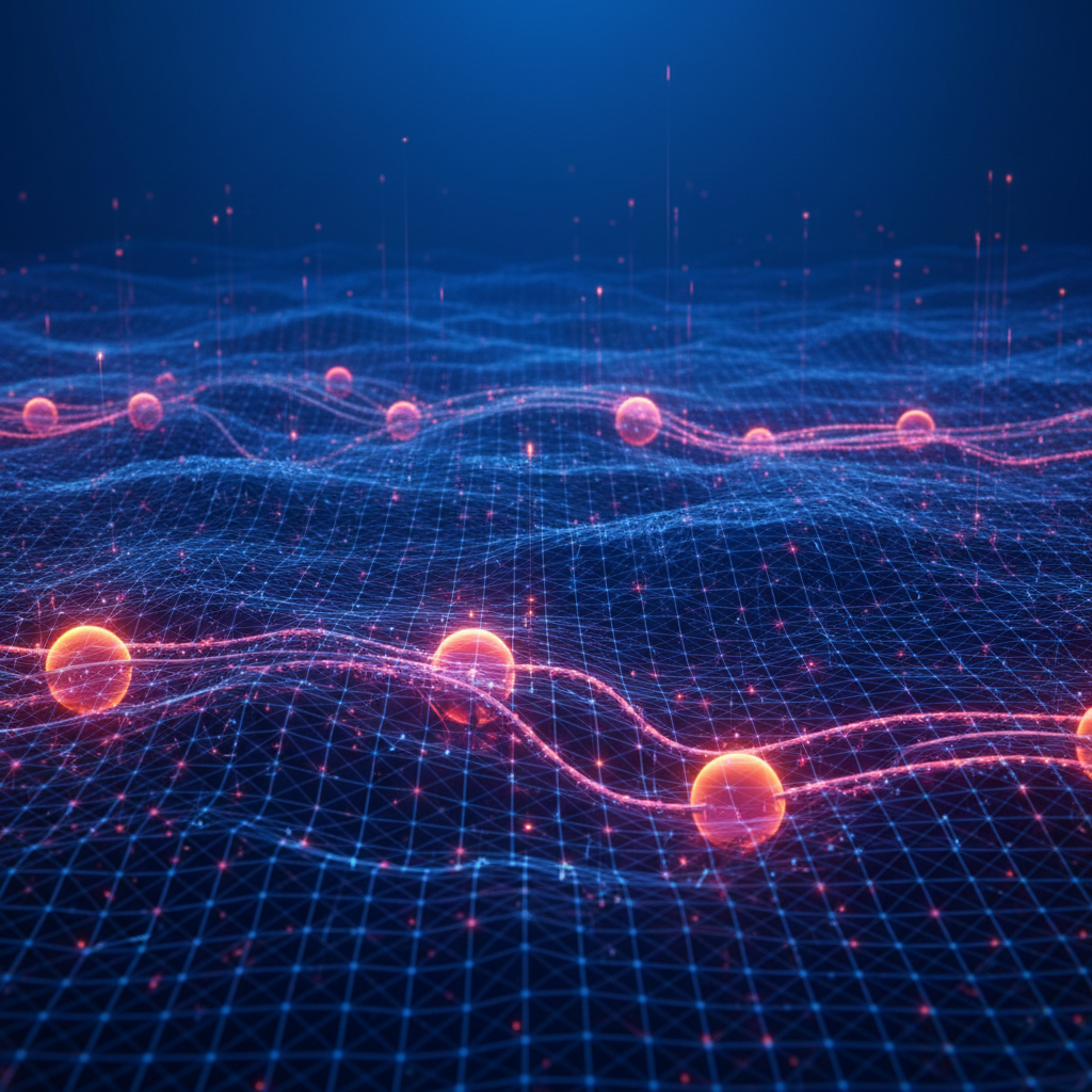 Abstrakte Darstellung eines Netzwerks, das Datenflüsse und KI-gesteuerte Verarbeitung am Netzwerkrand symbolisiert